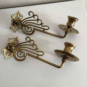 Vintage Antique Swedish One Armed Piano Candelabra Wall Sconce Brass Set Of 2